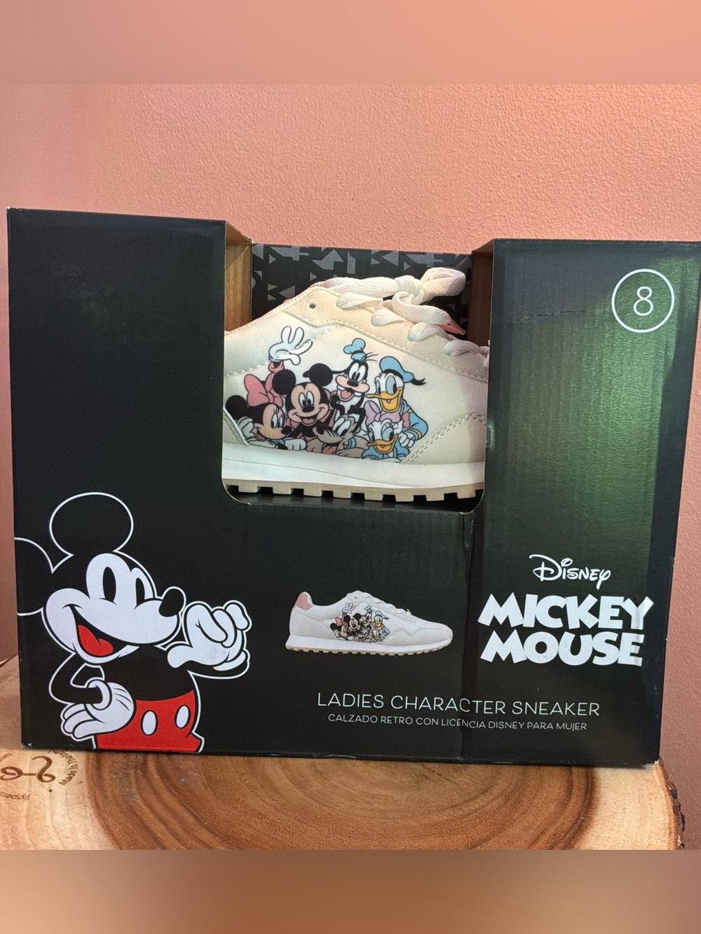 🌙✨🏷️ Disney Mickey Mouse Sneakers Pink & White Gold Accents Size 8 - Picture 9 of 9